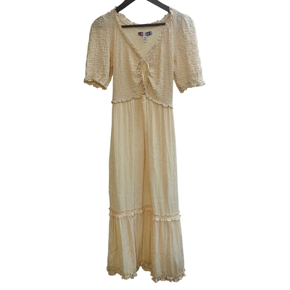Women Y2K Fairy Romantic Babydoll Maxi Dress XS Tiered Ruffle Cut Out Homecoming